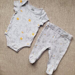 ⭐️4/$20⭐️ Disney Baby 2-Piece Bodysuit and Pants Size 0-3 Months Gray Yellow